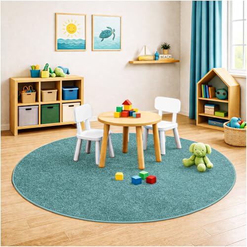 Soft & Colorful 8' Round Kids Classroom Area Rug