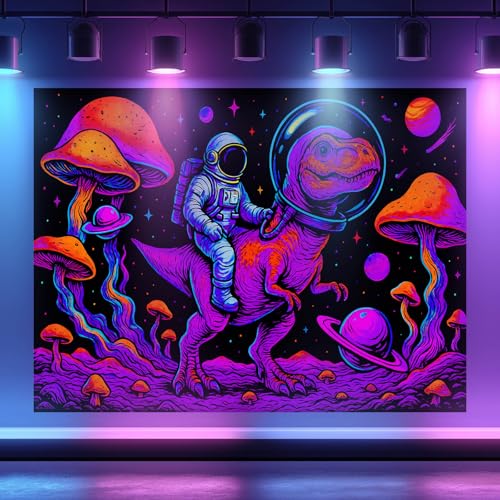Blacklight Tapestry Astronaut Dinosaur Wall Art 78 x 59 Inch