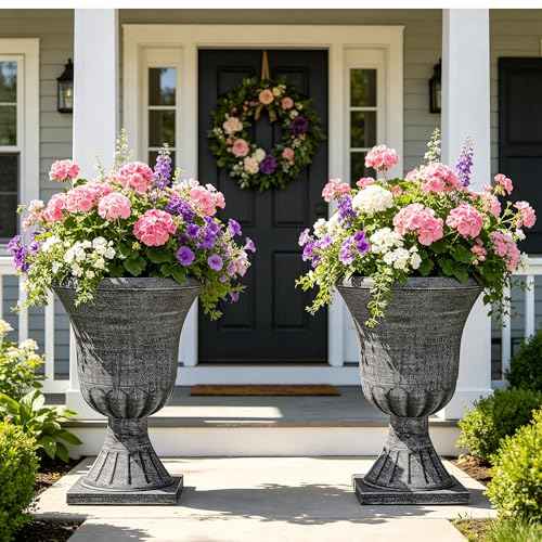 Autodaya 22" Handmade Washed Black Urn Planters Set of 2 Plastic Pots (2 Count)