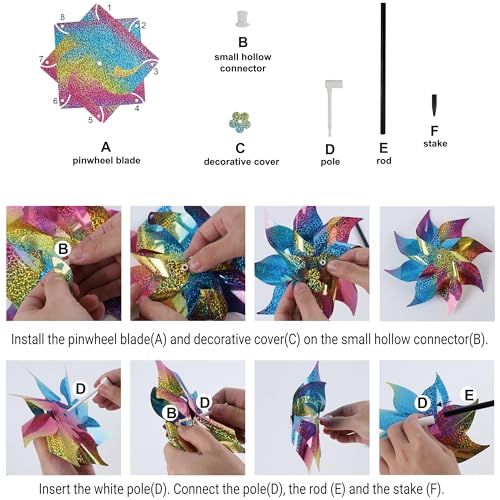10 Pack Reflective Pinwheels Wind Spinner (10 Count)