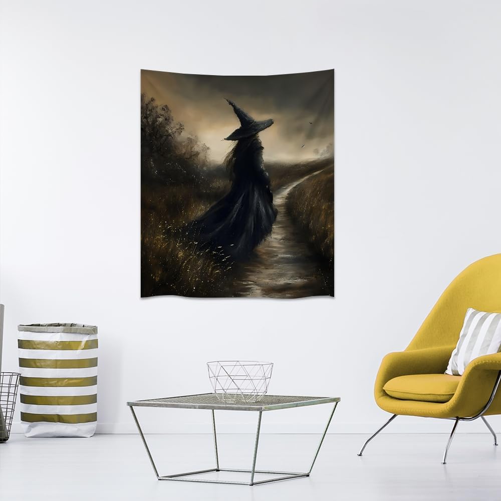 Mystic Gothic Tapestry Witchy Halloween Decor Vintage Dark Academia Bedroom Tapestries Retro Art Aesthetic Wall Tapestry for Bedroom Dorm Living Room white
