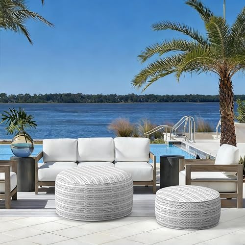 Indoor Outdoor Inflatable Ottoman with Handle D21 x H9 Inch