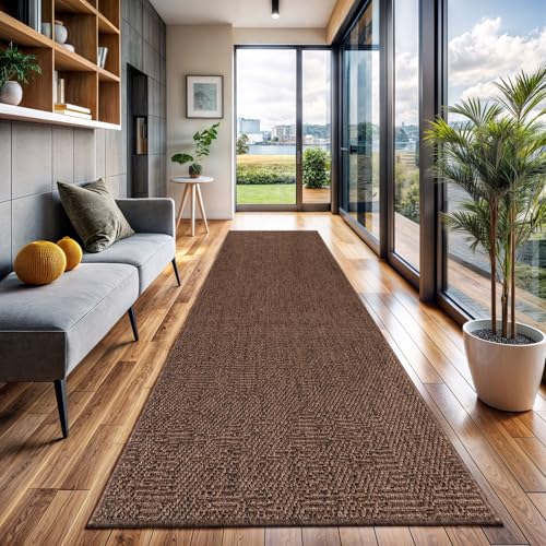 Easy Jute Runner Rug Brown Solid Boho Woven Design Easy