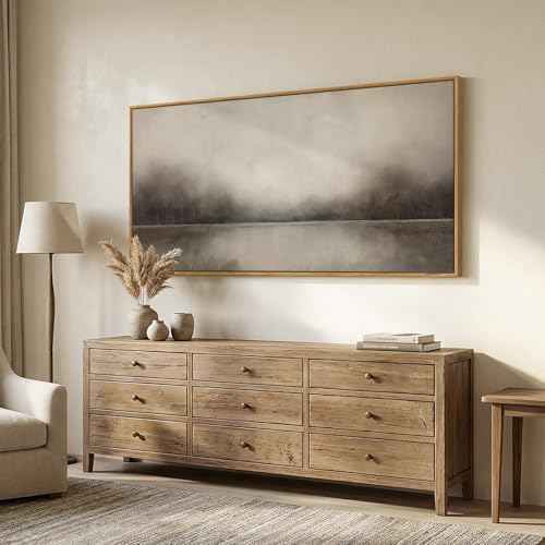 Large Framed Neutal Abstract Landscape Wall Art for Living Room