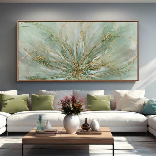 Abstract Canvas Wall Art Gold Line Wall Posters Green Wall Decor 36"x70" Oversized Artwork for Bedroom Dining Room Walls
