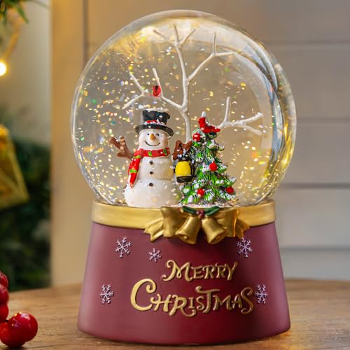 Christmas Snow Globe Lantern Water Glittering Snowman Crown with Music & Timer