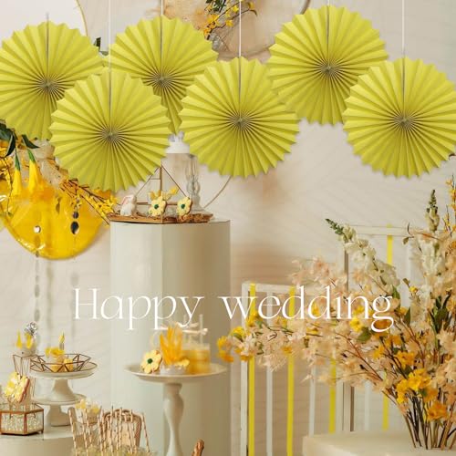 Yellow Party Decorations Lemon Yellow Hanging Paper Fans Set DIY 6Pcs (6 Count)