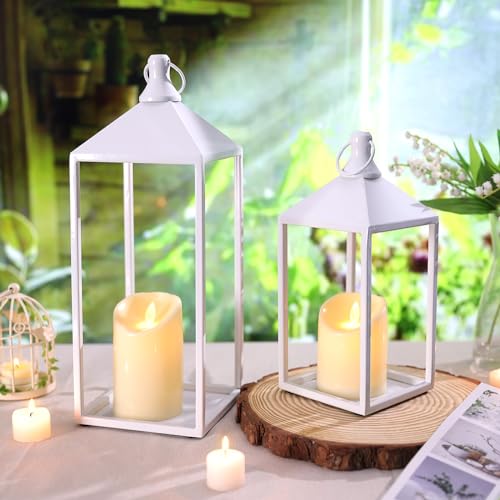 2 Pcs Wedding Lanterns Decorative with Candles White Farmhouse Lanterns (2 Count)