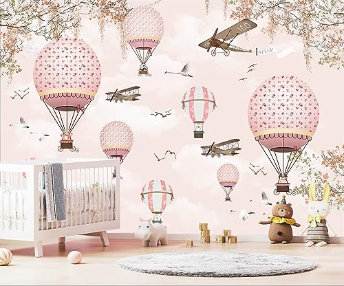 Pink Hot Air Balloon Kids Wallpaper Mural for Nursery Girls Bedroom