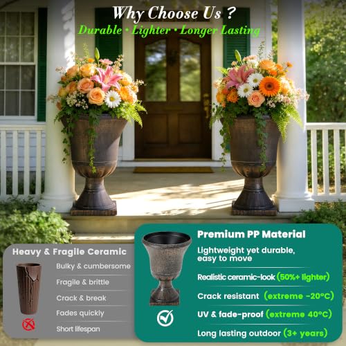 22" Tall Urn Planters Set of 2 Large Flower Pots (2 Count)