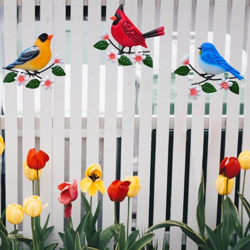 Metal Bird Wall Art Decor 3D Outdoor Sculpture Hanging Decor (3 Count)