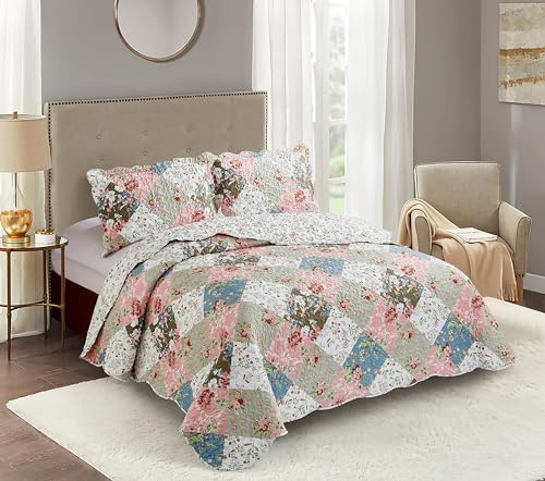 Peach and Olive Flowers Patchwork