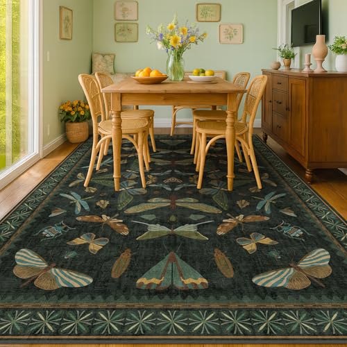 6x8 Dark Green Washable Dining Room Rug (48 Sq Ft)