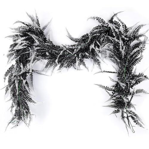 2Pcs 5.8Ft Artificial Boston Fern Garland Greenery Vine Black White (5.8 Foot)