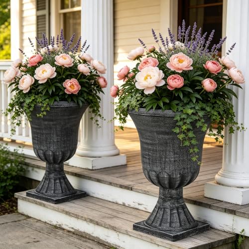 Autodaya 22" Tall Urn Planters for Outdoor Plants Set of 2 Large Flower Pot (2 Count)