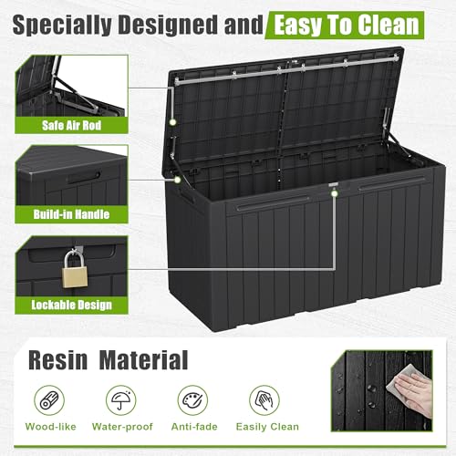 Resin Deck Box 100 Gallon Large Outdoor Storage Box Waterproof