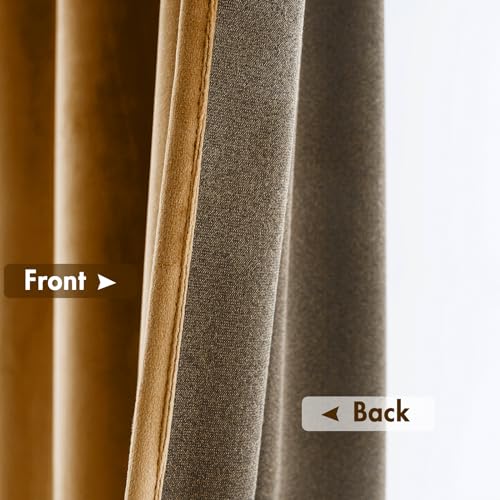 Golden Brown Blackout Velvet Curtains Drapes 72 Inch Long 52"x72" (2 Count)
