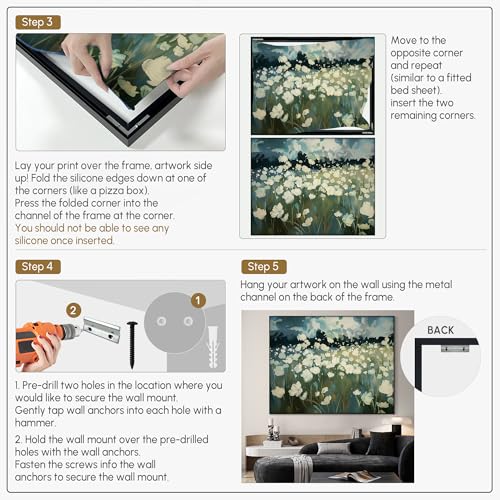 60"x72" Extra Large Framed Wall Art White Wildflower Field in Impressionist Style