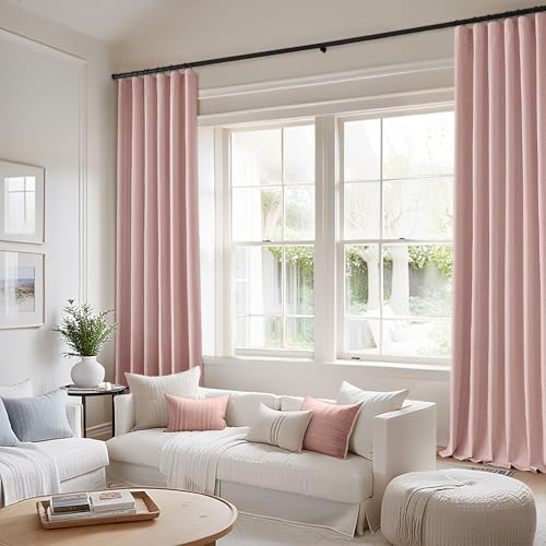 100% Blackout Back Tab Pleat Linen Curtains 50" Wx102 L (2 Count)
