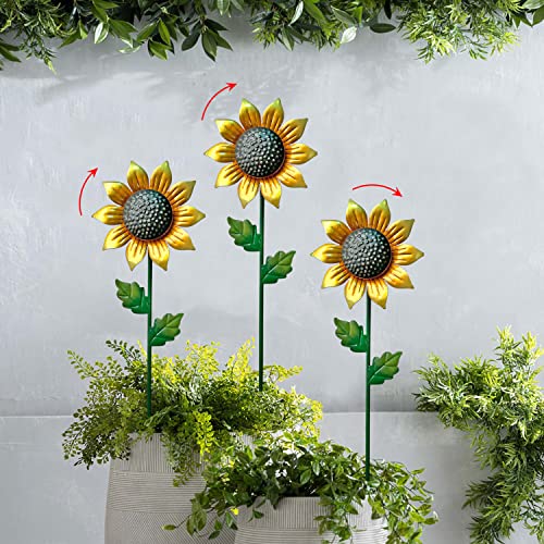 Set of 3 Metal Sunflower Garden Stakes