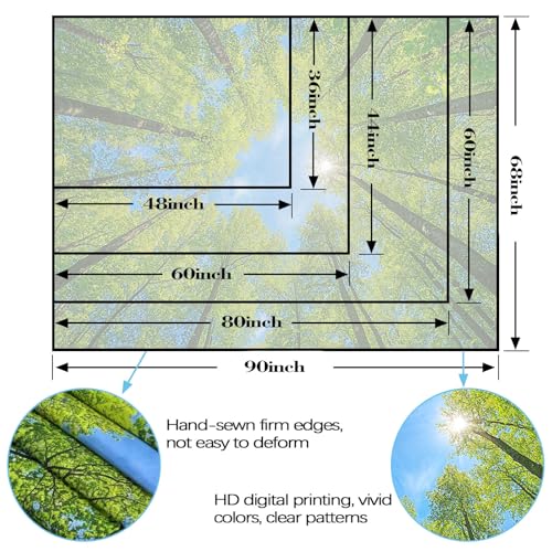 Nature Forest Tree Celling Tapestry Lush Green Treetops Sunlit Tapestry for Bedroom Aesthetic Sky Sunlight Canopy Leaves Landscape Tapestries Wall Hanging for Living Room Dorm Office 60 x 44 Inch