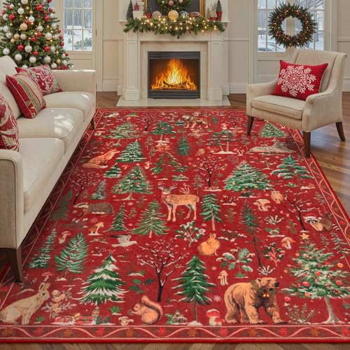 Christmas Area Rug 8x10 Red Animal Living Room Carpet Bedroom Rug (80 Sq Ft)