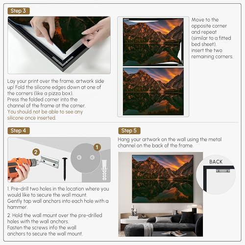 36"x46" Extra Large Framed Wall Art Majestic Mountain Landscape Reflected in Lake at Sunset for Home Living Room Bedroom Decor