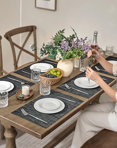 Black and Grey Woven Placemats Set of 8 (8 Count)