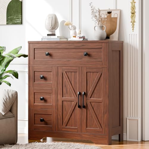 Farmhouse Storage Cabinet with 2 Doors and 4 Drawers