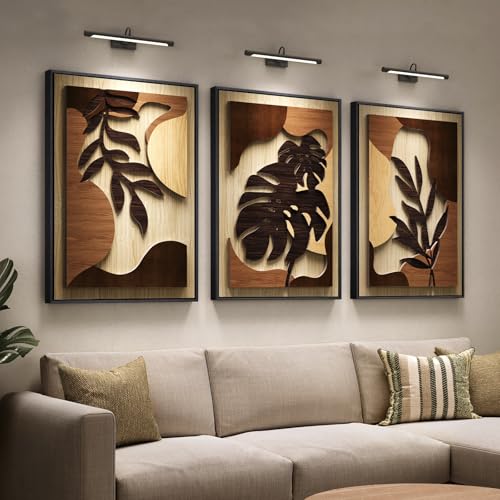 Large Framed 3D Wood Boho Tropical Wall Decor for Living Room (3 Count)