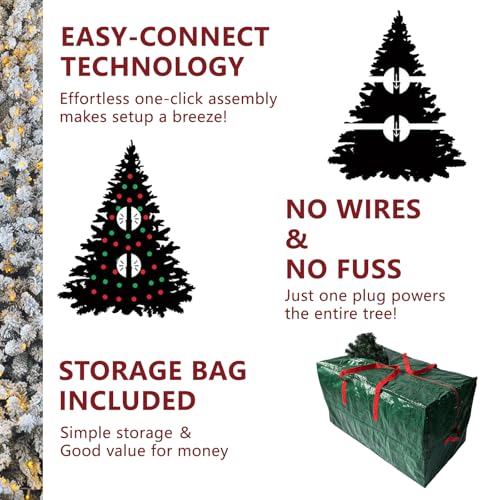 7.5 ft Flocked Christmas Tree Prelit with Premium Stand & Storage Bag