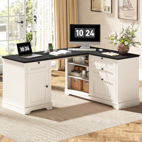 Farmhouse L Shaped Desk with Drawers