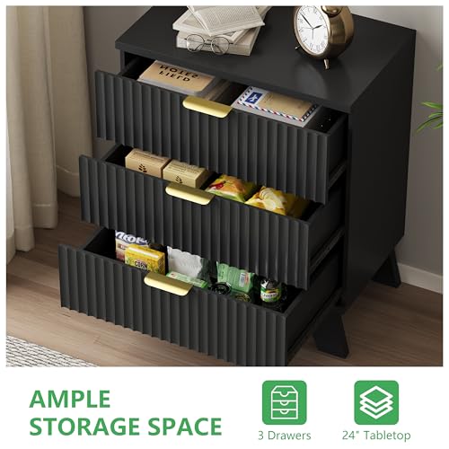 Fluted Dresser for Bedroom with 3 Drawers