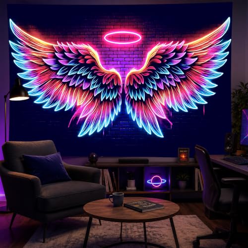 Blacklight Tapestry Angel Wings Neon Decor 59 x 78 Inch