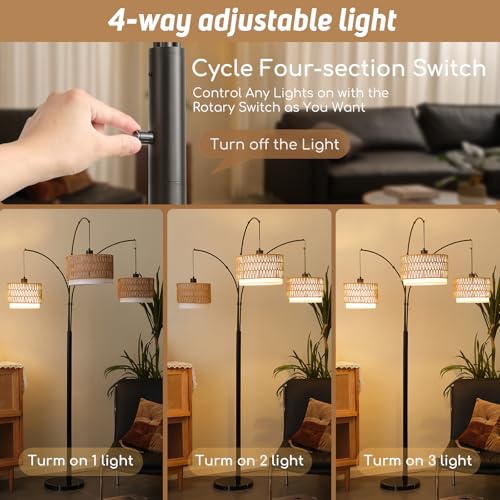 80'' Rattan Arc Floor Lamp for Living Room