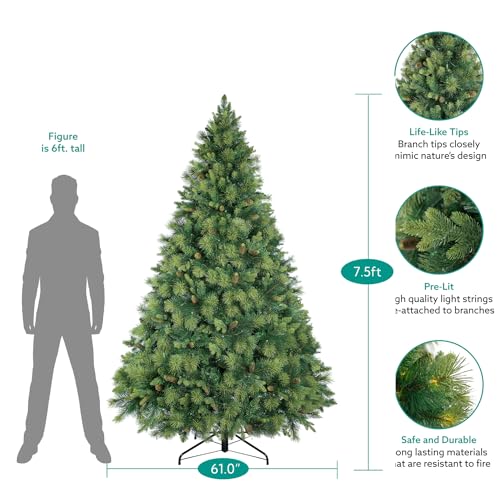 Vail 7.5ft Prelit Artificial Christmas Tree with Pine Cones