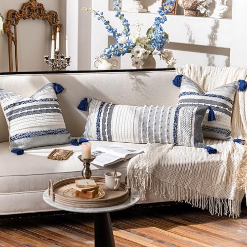 Navy Dark Blue Boho Decorative Lumbar Pillow Cover 14x36