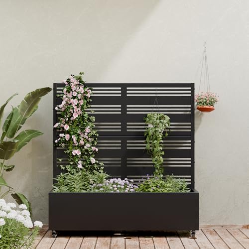 Metal Raised Garden Bed with Trellis and Wheels
