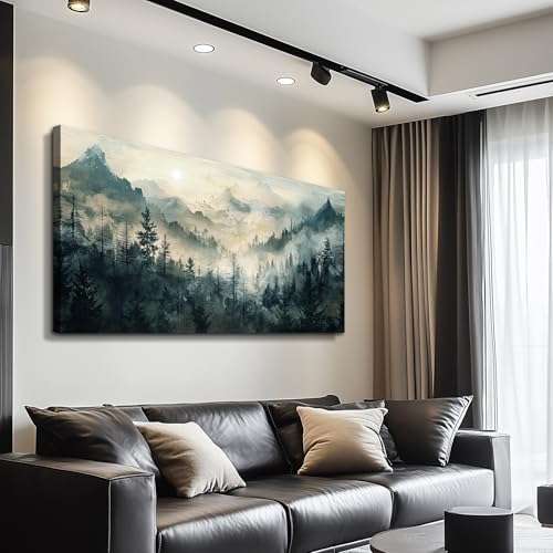 Mountain View Canvas Wall Painting For Living Room Natural Landscape Painting Misty Forest Wall Decoration For Bedroom Home Decoration Modern Printed Artwork Can Be Hung Directly 20x40 In