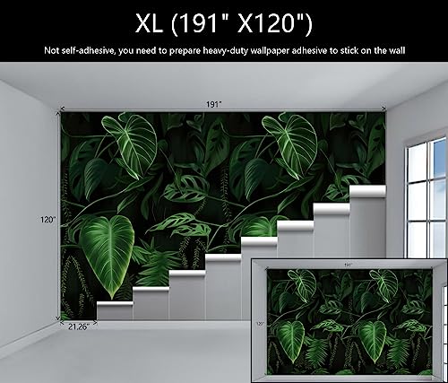 Green Leaf Wall Mural Tropical Jungle Leaves Wallpaper for Bedroom