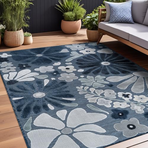 Outdoor Rug 5x7 Modern Floral Tropical Area Rugs for Outdoor and Indoor Patio Easy to Clean Non Shedding Living Room Porch Garden Washable Outside Carpet (35 Sq Ft)