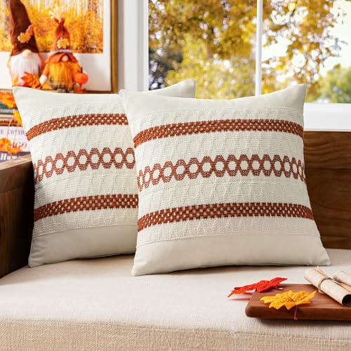 Set of 2 Fall Burnt Orange Decorative Pillow Covers 18x18 (2 Count)