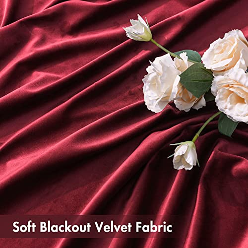 Burgundy Red Blackout Velvet Curtains Drapes 72 Inch Long 52"x72" (2 Count)