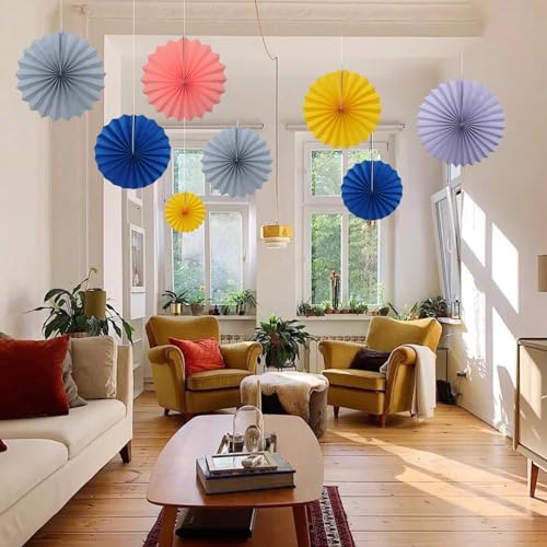Gray Party Decorations 12in Hanging Paper Fans DIY Set 8Pcs (30 Count)