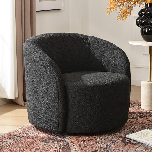 34" W Mid Century Modern Boucle Swivel Barrel Chair