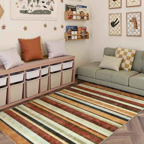 5x7 Area Rug Modern Striped Washable Living Room Rug (35 Sq Ft)