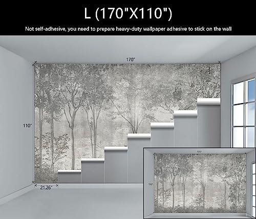 Gray Vintage Forest Tree Wallpaper Mural for Bedroom Living Room (129.86 Sq Ft)