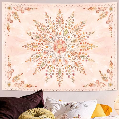 Floral Mandala Tapestry Boho Tapestry for Bedroom Orange Tapestries Wall Hanging Living Room Wall Art and Home Decor 60x80