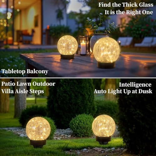 Solar Globe Lights Outdoor Large Garden Decor USB Charged 4.72" Diameter 40LED 1000mAh Solar Lights Cracked Glass Globe Solar Power Yard Patio Garden (2 Count)