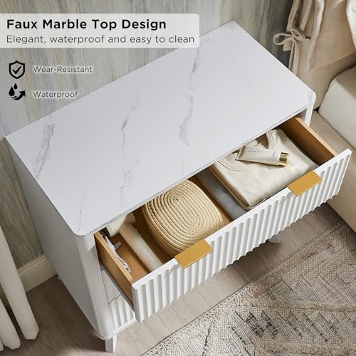 32" Large Fluted Nightstand with 3 Drawers Set of 2 (2 Count)